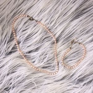 PINK PEARL NECKLACE AND BRACELET SET